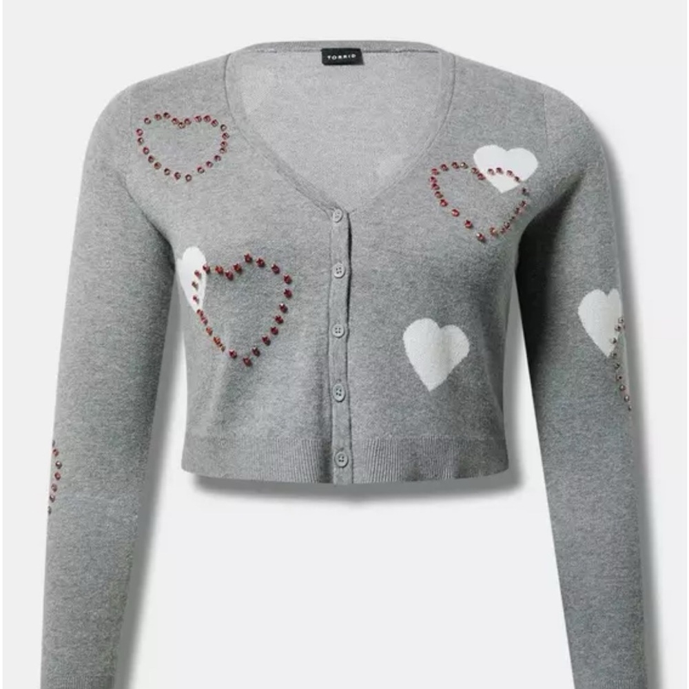 Torrid Gray Cardigan with Heart Accents